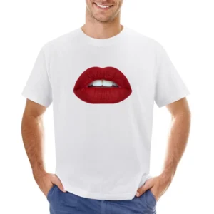 Red Lips Women's Big Kiss Graphic Tee Shirt Asian Size Men T-Shirt