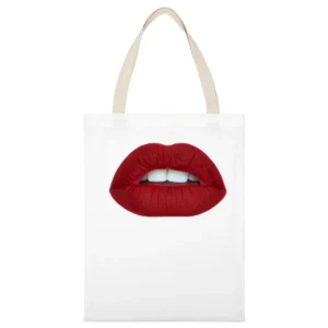 Red Lips Women's Big Kiss Graphic Tee Shirt White Canvas Tote Shopping Bag