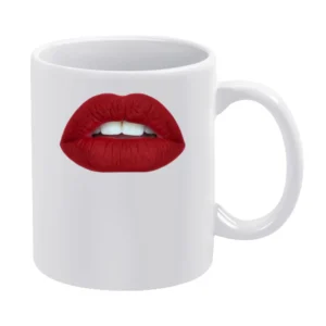 Red Lips Women's Big Kiss Graphic Tee Shirt White Mug