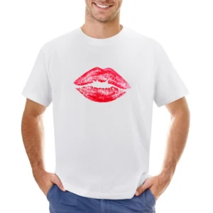 Red Lipstick Kiss Lips Popular Graphic Makeup Tee Shirt Asian Size Men T-Shirt