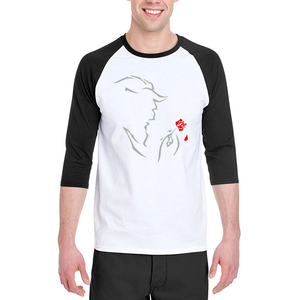 Red rose Beauty and the Beast Men 3/4 Sleeve T-Shirt