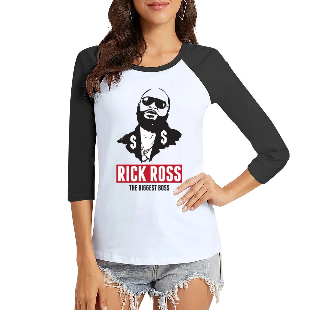 Rick Ross Boss Tshirt Women Ladies 3-4 Sleeve T-Shirt