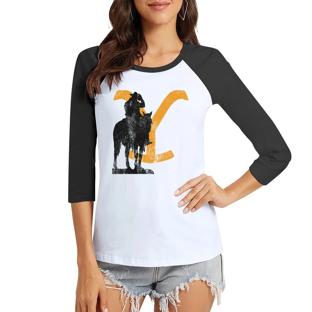 Rip Wheeler Cowboy Vintage Style Yellowstone Show Women Ladies 3-4 Sleeve T-Shirt