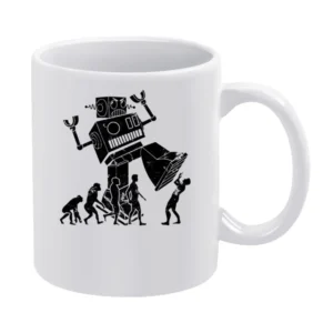 Robot Evolution Terror Funny Parody White Mug