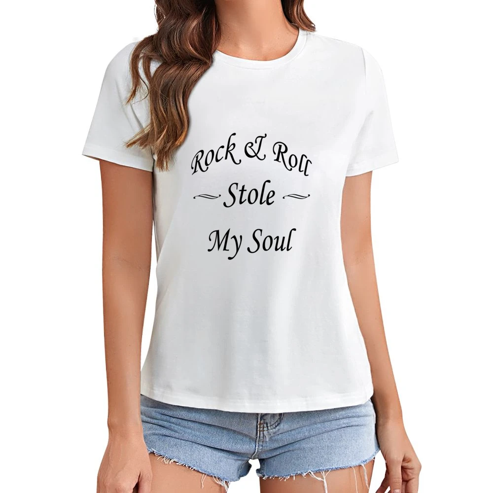 Rock And Roll Stole My Soul Graphic Asian Size Women Ladies T-shirt