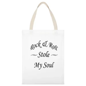 Rock And Roll Stole My Soul Graphic White Canvas Tote Shopping Bag