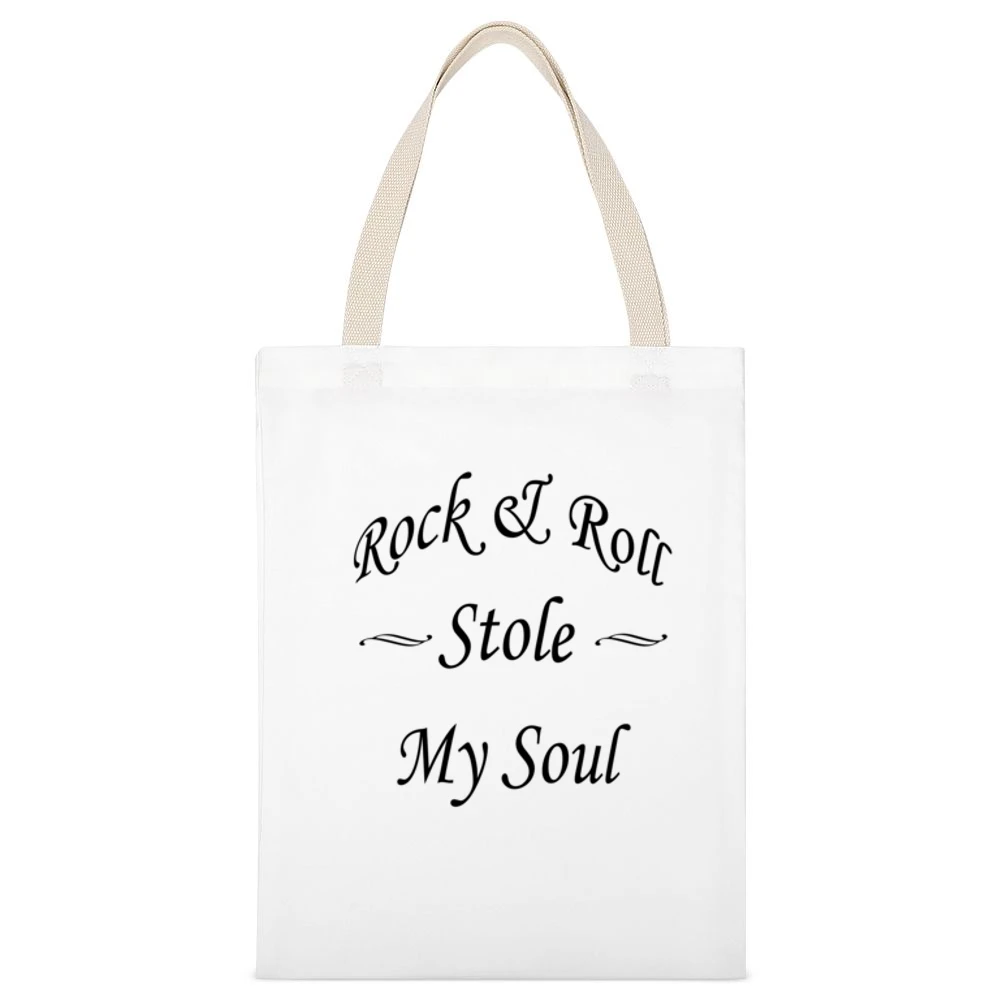 Rock And Roll Stole My Soul Graphic White Canvas Tote Shopping Bag