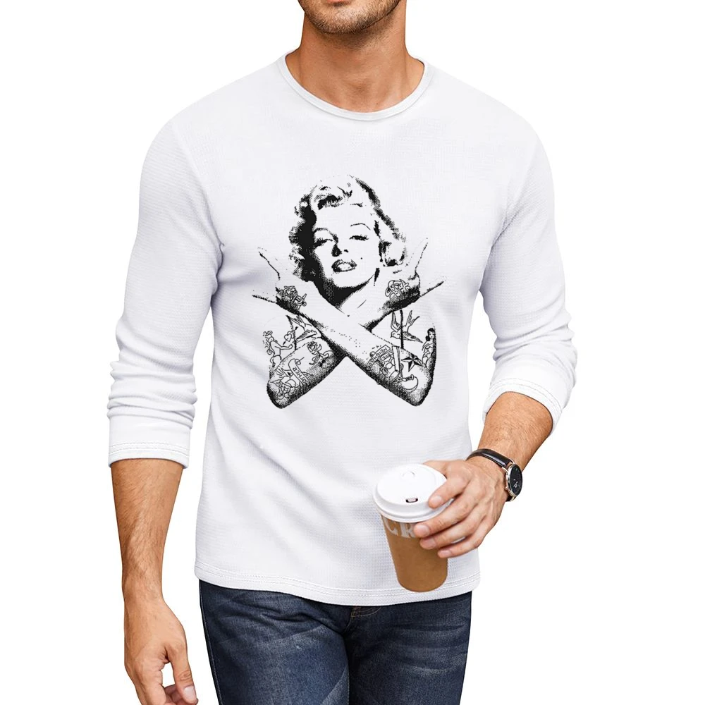 Rockstar Marilyn Monroe With Tattoos Fun Tee Shirt Men CrewNeck Long Sleeve T-Shirt