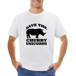 Save The Chubby Unicorns Funny Rhinoceros Graphic Tee Shirt Asian Size Men T-Shirt