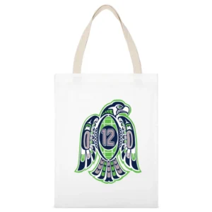 Seattle Football 12th Man White Canvas Tote Shopping Bag