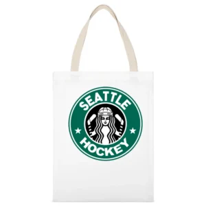 Seattle Hockey Team Starbucks Parody Logo Sports Fan White Canvas Tote Shopping Bag