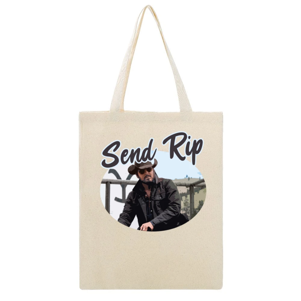 Send Rip Wheeler Yellowstone Show Beige Canvas Tote Shopping Bag