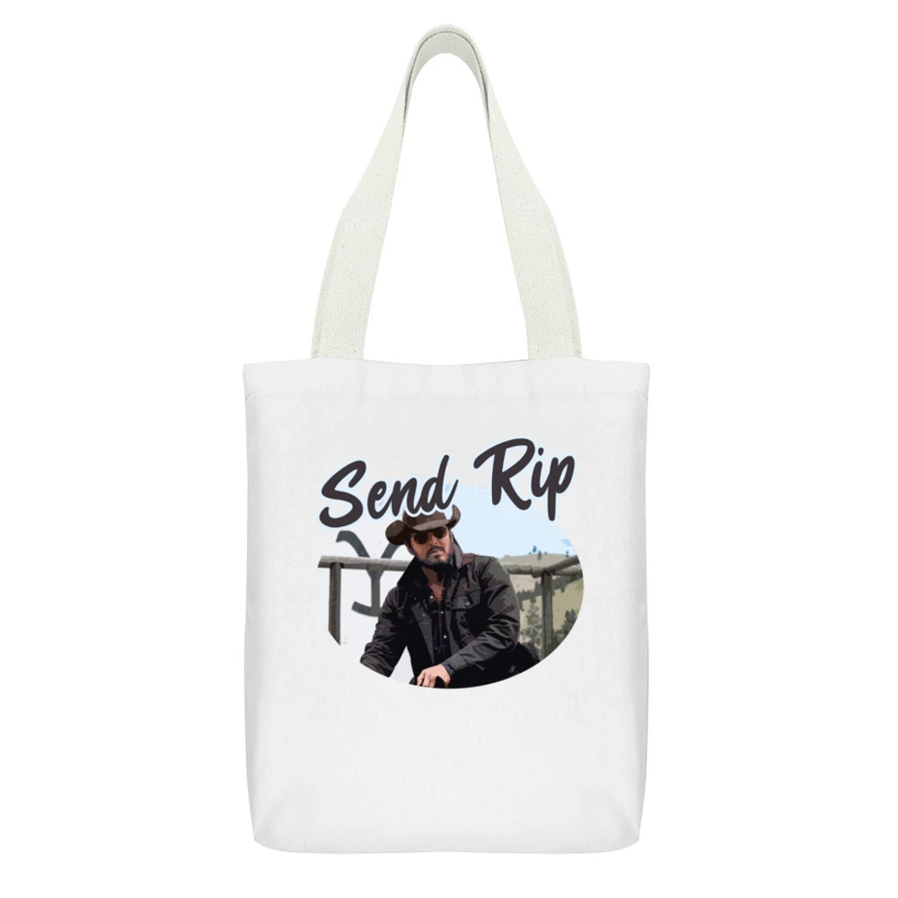 Send Rip Wheeler Yellowstone Show White Canvas Tote Shopping Bag With Interior Pocket