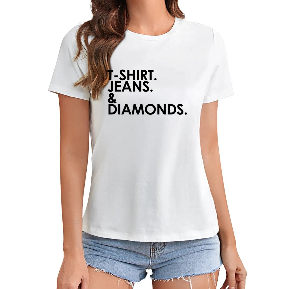 Shirt Jeans And Diamonds Fun Graphic Asian Size Women Ladies T-shirt