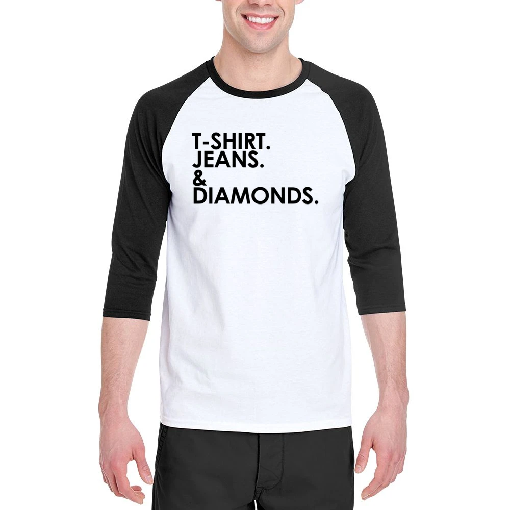 Shirt Jeans And Diamonds Fun Graphic Men 3/4 Sleeve T-Shirt