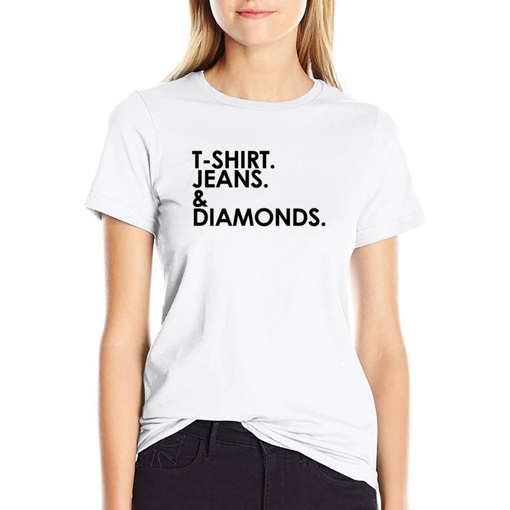 Shirt Jeans And Diamonds Fun Graphic US Size Women Ladies T-shirt