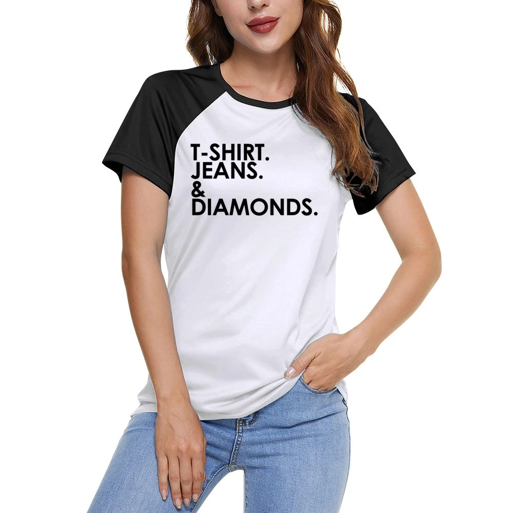 Shirt Jeans And Diamonds Fun Graphic Women Ladies Short Sleeve T-Shirt