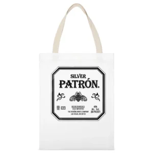 Silver Patron Tequila Graphic Vintage Alcohol Party Tee Shirt White Canvas Tote Shopping Bag