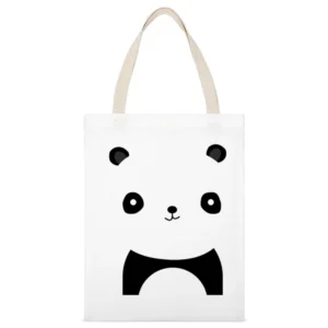 Simple Cute Panda Graphic Popular Animal Tee Shirt White Canvas Tote Shopping Bag