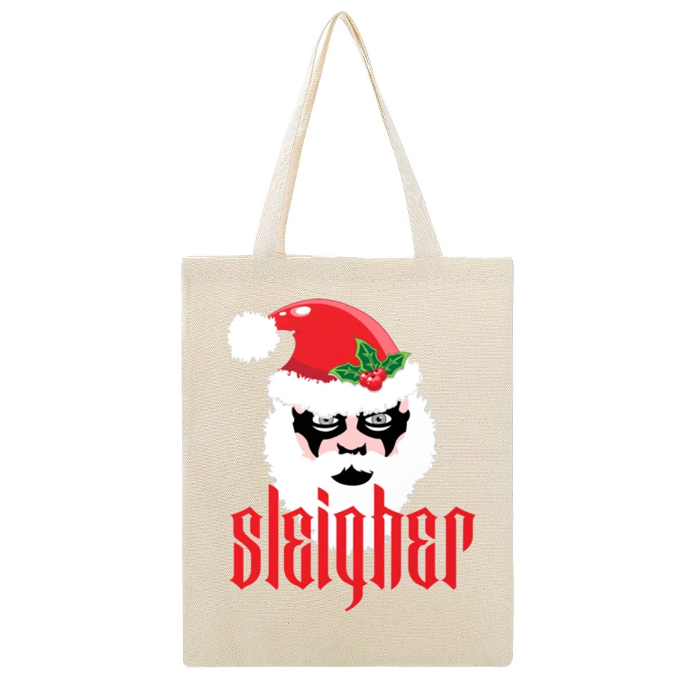 Sleigher Funny Christmas Heavy Metal Parody Holiday Music Fan Beige Canvas Tote Shopping Bag