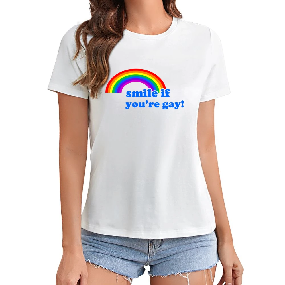 Smile If You Are Gay Fun LGBT Graphic Asian Size Women Ladies T-shirt