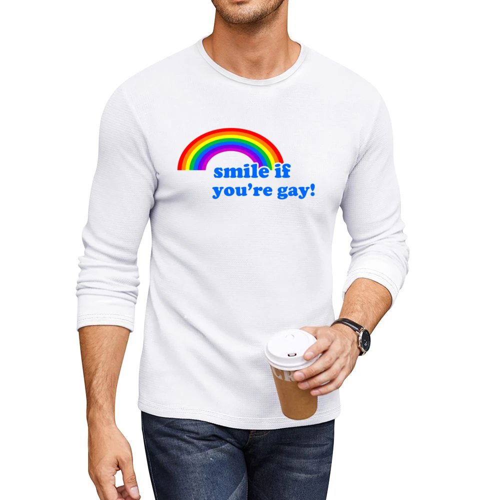 Smile If You Are Gay Fun LGBT Graphic Men CrewNeck Long Sleeve T-Shirt