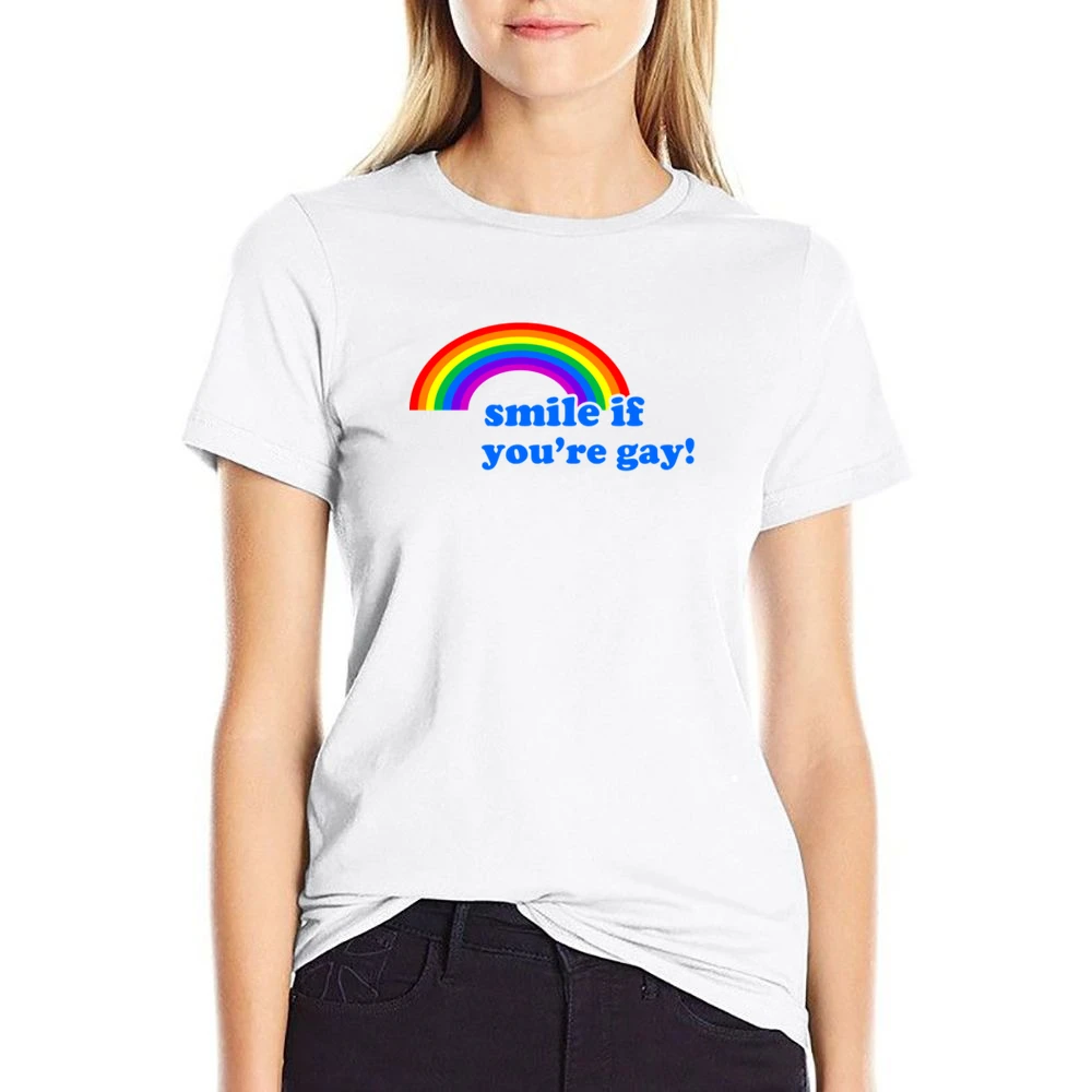 Smile If You Are Gay Fun LGBT Graphic US Size Women Ladies T-shirt