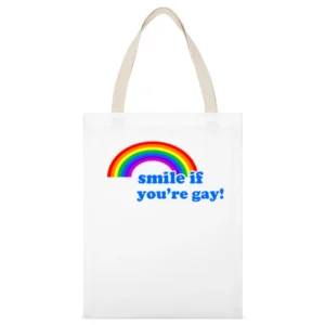 Smile If You Are Gay Fun LGBT Graphic White Canvas Tote Shopping Bag