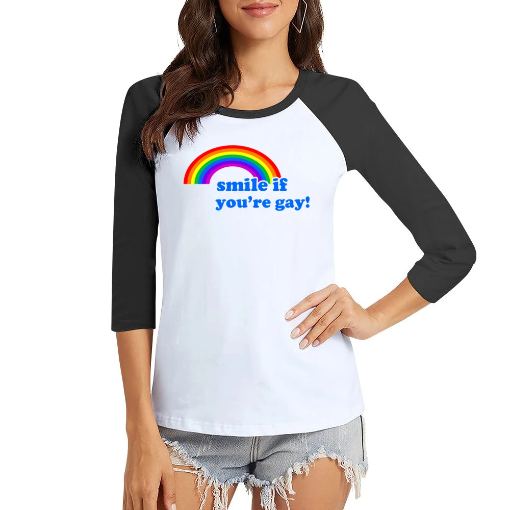 Smile If You Are Gay Fun LGBT Graphic Women Ladies 3-4 Sleeve T-Shirt