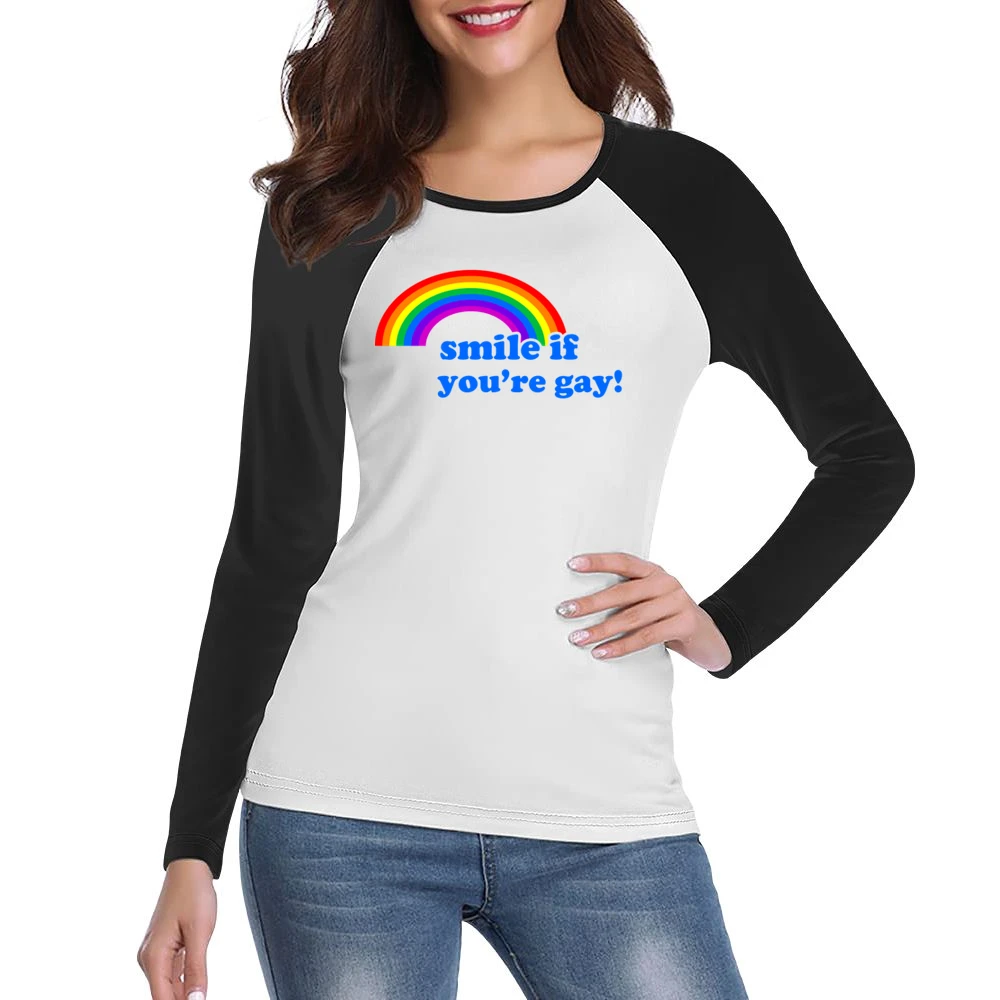Smile If You Are Gay Fun LGBT Graphic Women Ladies Long Sleeve T-Shirt