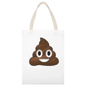 Smiley Poop Cute Fun Emoticon Text Graphic Tee Shirt White Canvas Tote Shopping Bag