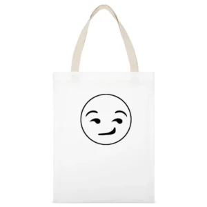 Smirking Emoji Face Cute Fun Text Graphic White Canvas Tote Shopping Bag