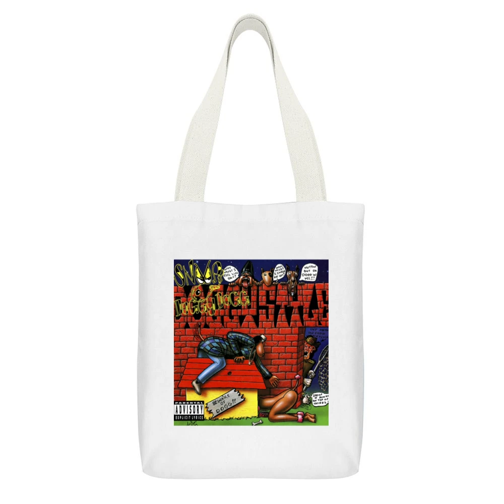 Snoop Dogg Doggystyle tshirt white White Canvas Tote Shopping Bag With Interior Pocket