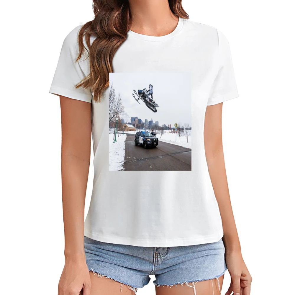 Snowmobile Sled Jump Cop Tshirt (all Colors And Styles Available) Asian Size Women Ladies T-shirt
