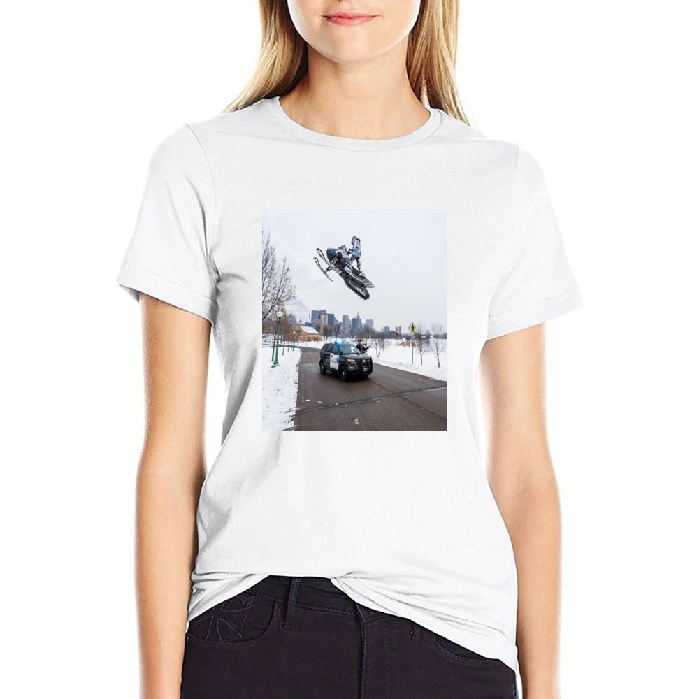 Snowmobile Sled Jump Cop Tshirt (all Colors And Styles Available) US Size Women Ladies T-shirt