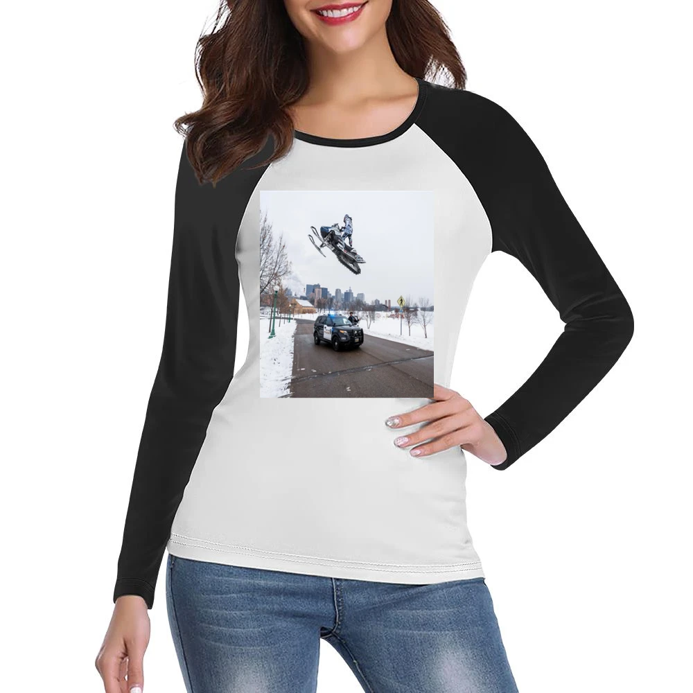 Snowmobile Sled Jump Cop Tshirt (all Colors And Styles Available) Women Ladies Long Sleeve T-Shirt