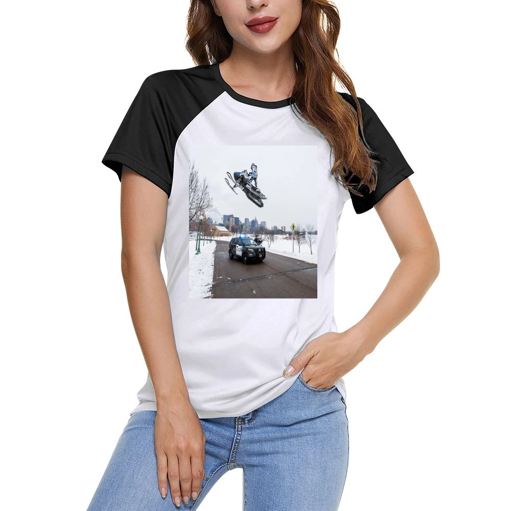 Snowmobile Sled Jump Cop Tshirt (all Colors And Styles Available) Women Ladies Short Sleeve T-Shirt
