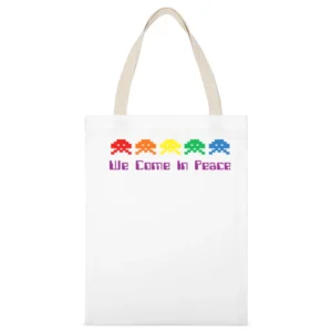Space Invaders Come In Peace White Canvas Tote Shopping Bag
