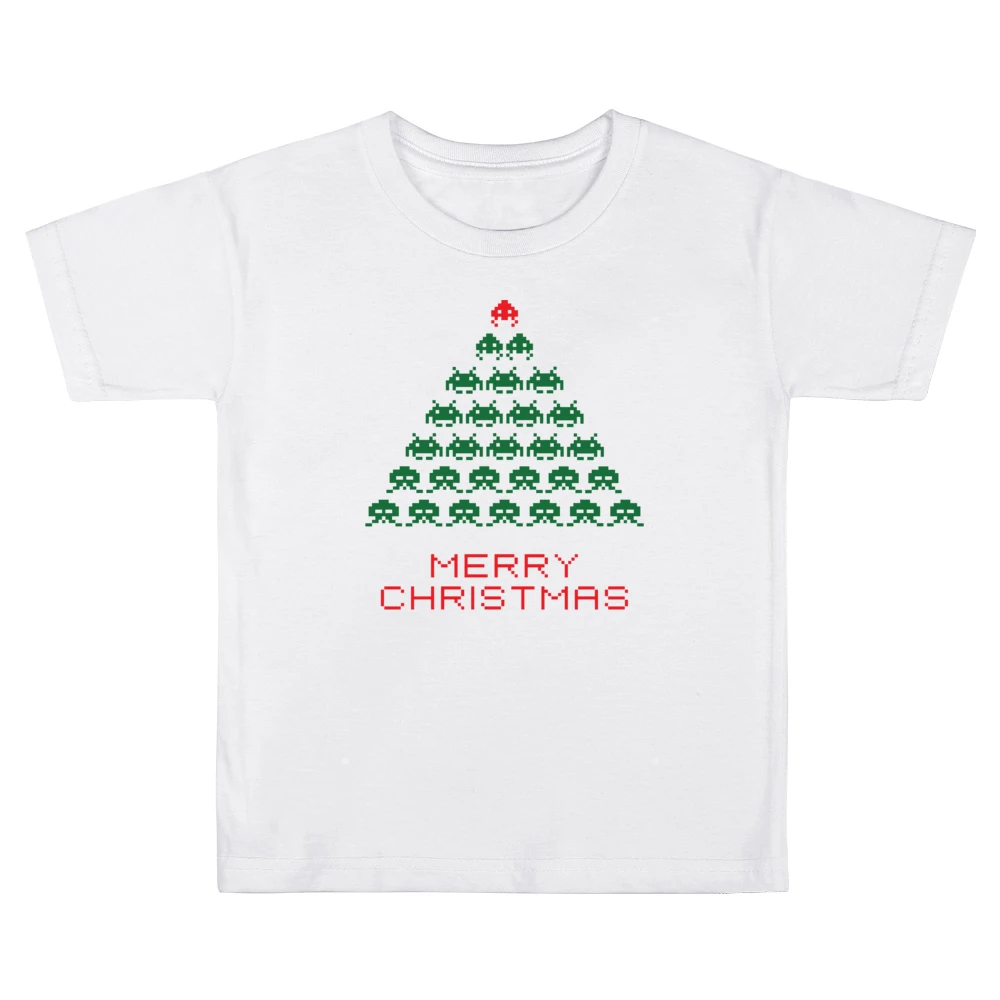 Space Invaders Merry Christmas Funny Retro Video Game Fan Holiday T Sh Kids Boys Girls T-Shirt