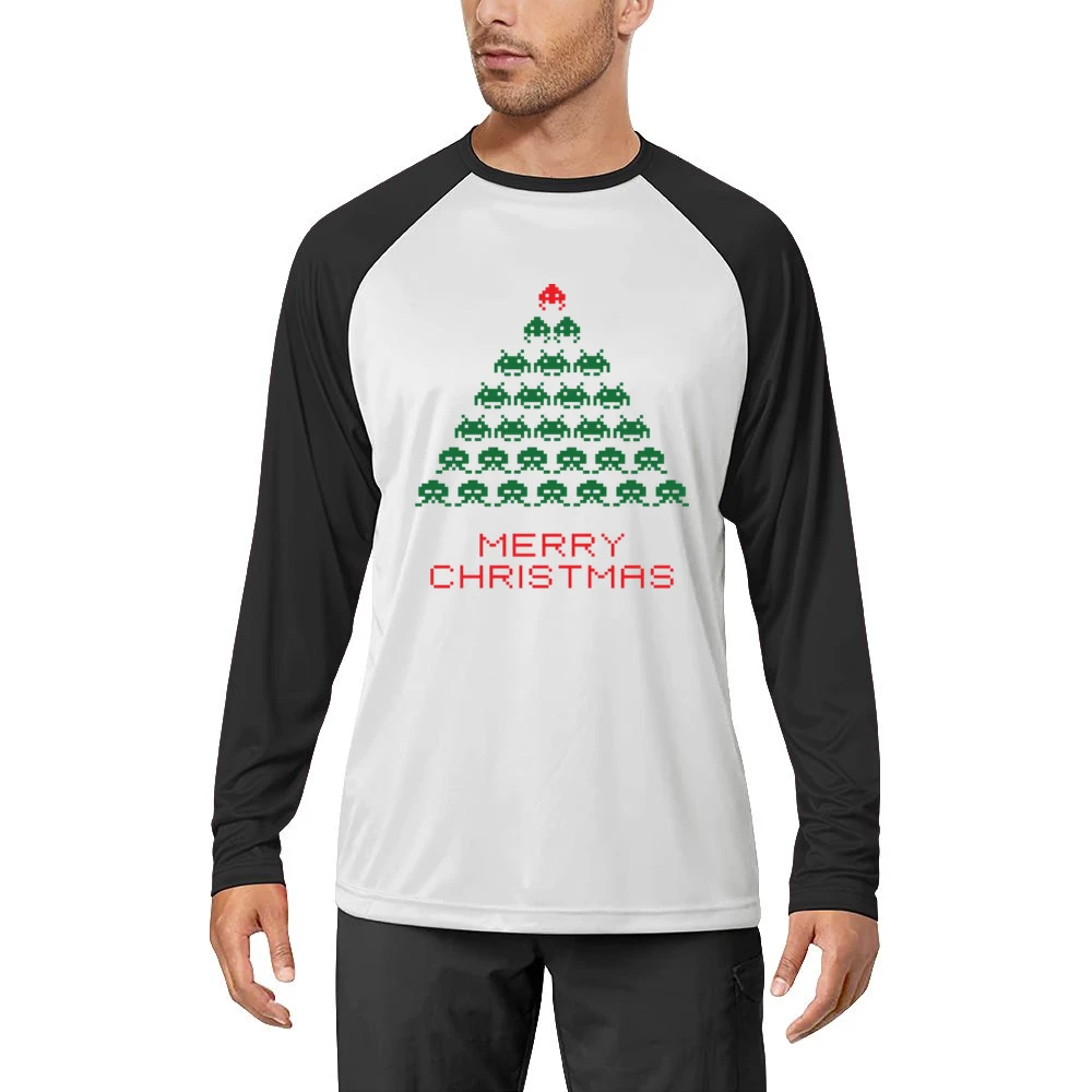 Space Invaders Merry Christmas Funny Retro Video Game Fan Holiday T Sh Men Long Sleeve T-Shirt