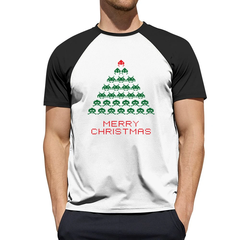 Space Invaders Merry Christmas Funny Retro Video Game Fan Holiday T Sh Men Short Sleeve T-Shirt
