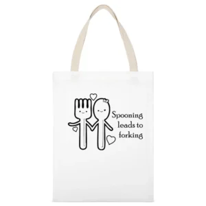 Spooning lead to forking funny spoon and fork White Canvas Tote Shopping Bag