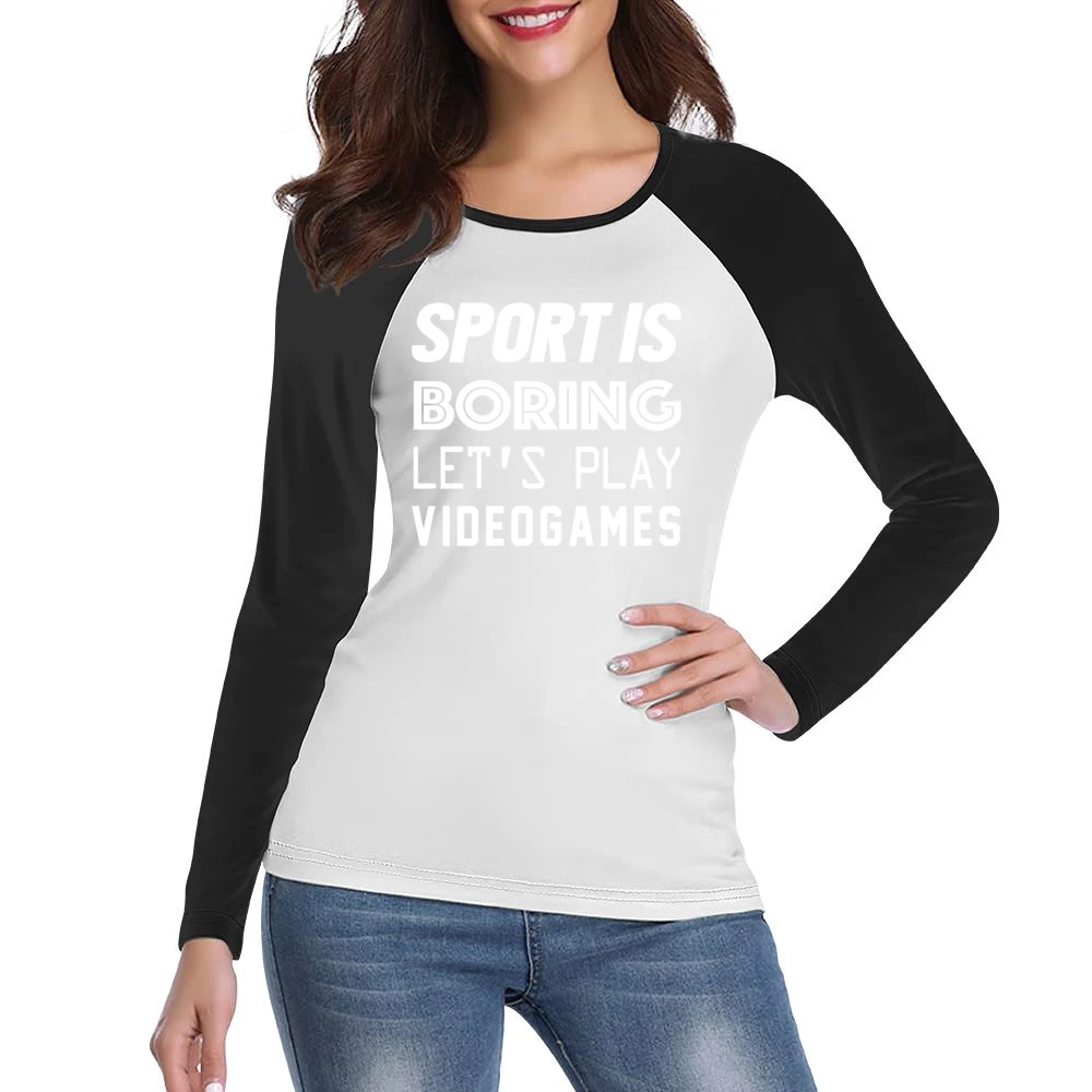 Sport Is Boring Lets Play Video Games Funny Geek Graphic Women Ladies Long Sleeve T-Shirt