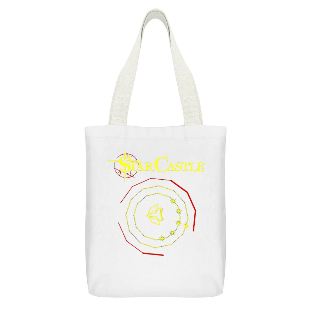 Star Castle Video Game Retro 80s White Canvas Tote Shopping Bag With Interior Pocket