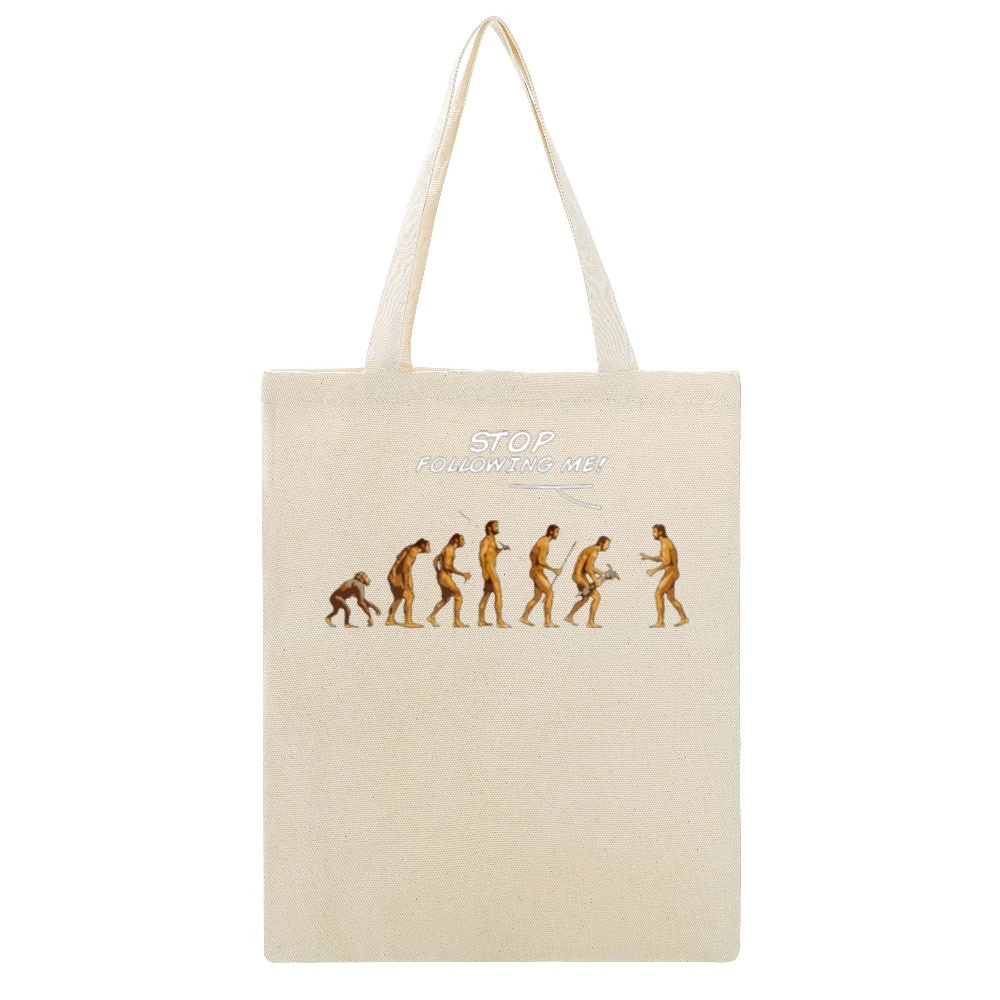 Stop Following Me Evolution Beige Canvas Tote Shopping Bag