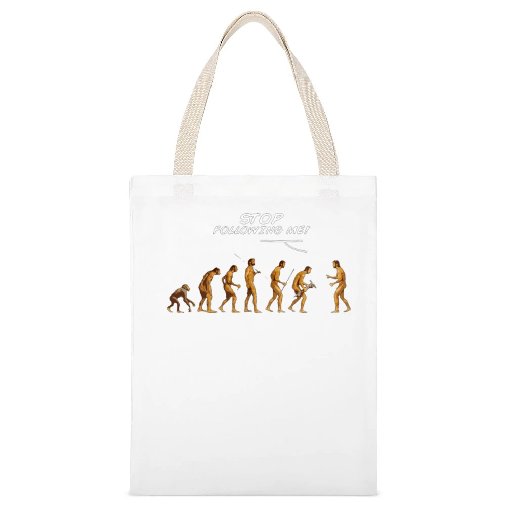Stop Following Me Evolution White Canvas Tote Shopping Bag