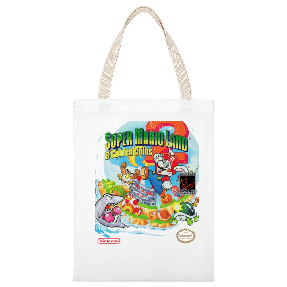 Super Mario Land 2 6 Golden Coins Game Boy Nintendo Old School Retro V White Canvas Tote Shopping Bag