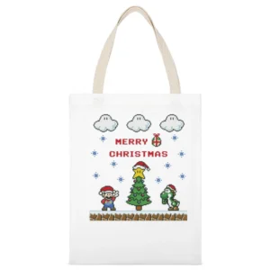 Super Mario Yoshi Merry Christmas Retro Video Game Fan Holiday Red T S White Canvas Tote Shopping Bag