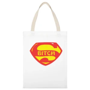 Super hero bitch funny parody White Canvas Tote Shopping Bag
