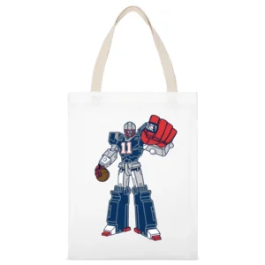 SuperTron Julian Edelman Fun New England Superbowl Football Graphic Fa White Canvas Tote Shopping Bag